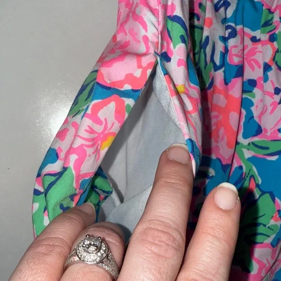 Lilly Pulitzer Ruffle Vibrant Floral Dress in Blue and Pink Size 8 Summer Beach - Picture 8 of 10